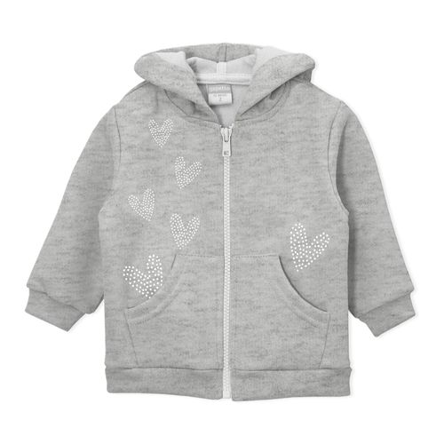 Campera frisa con estampa full "corazones"