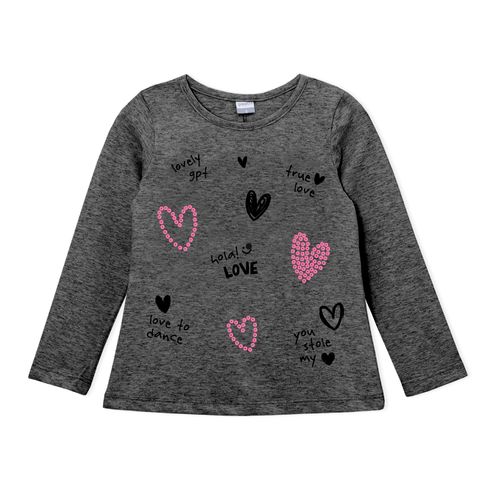 Remera con estampa "corazones" y lentejuelas